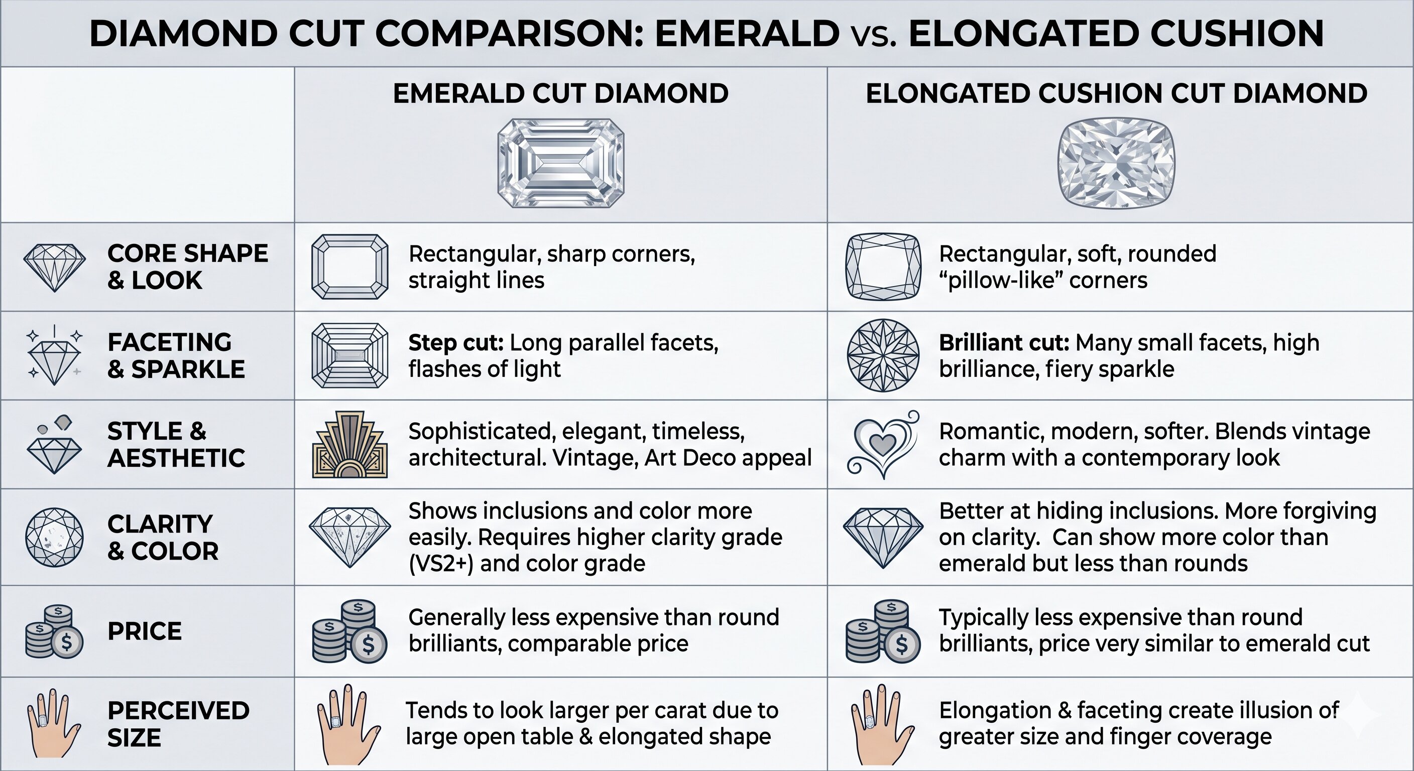 Emerald Cut vs Elongated Cushion